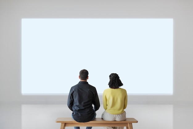 Free photo couple looking at blank wall rear view