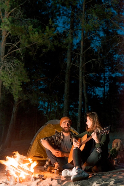 Couple looking at each other and singing