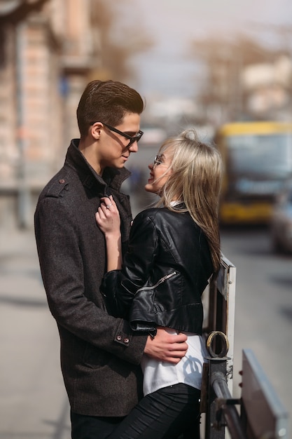 Couple looking at each other on the street