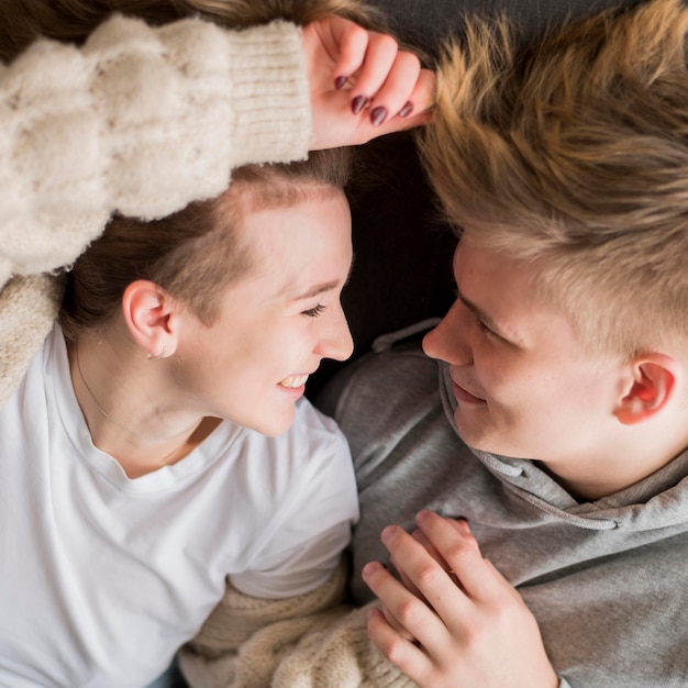 Couple looking at each other