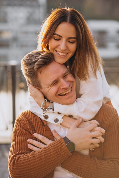 Couple in love by the lake