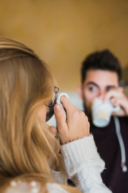 Couple in love drinking tea