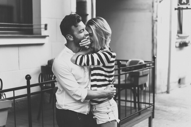 couple in love hugging on the street