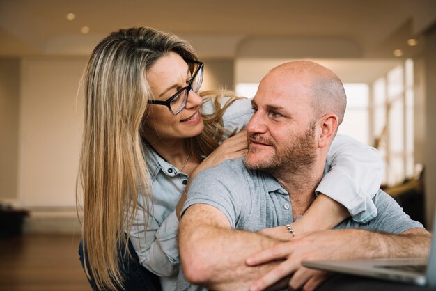 Couple in love hugging