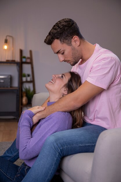 Couple in love relaxing at home