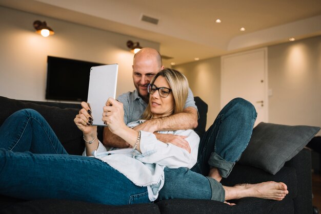 Couple in love using tablet