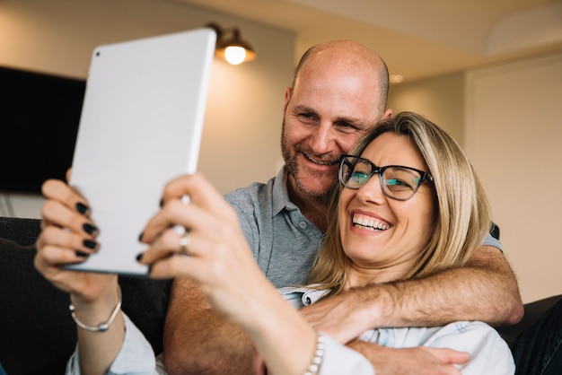 Couple in love using tablet