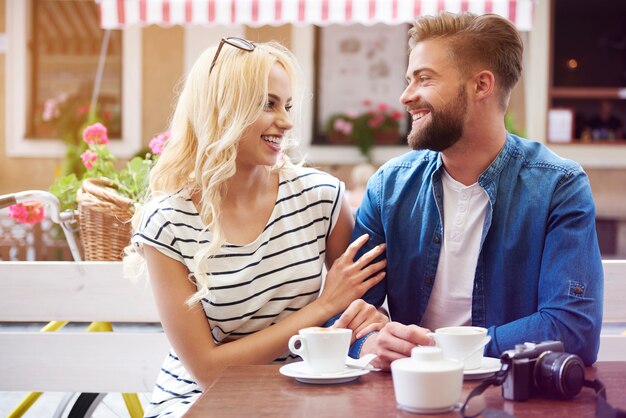 Couple met to drink good coffee