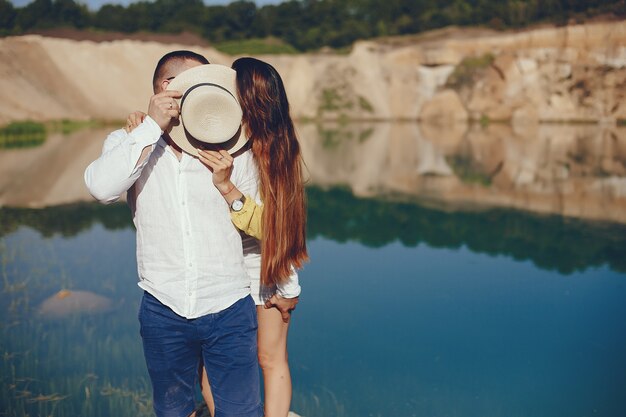 Couple near blue water