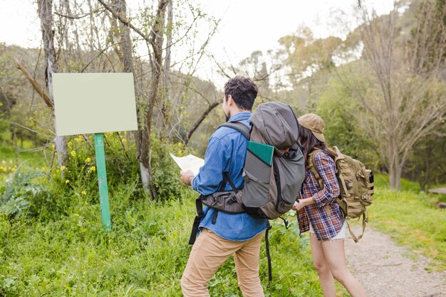 Couple near signpost