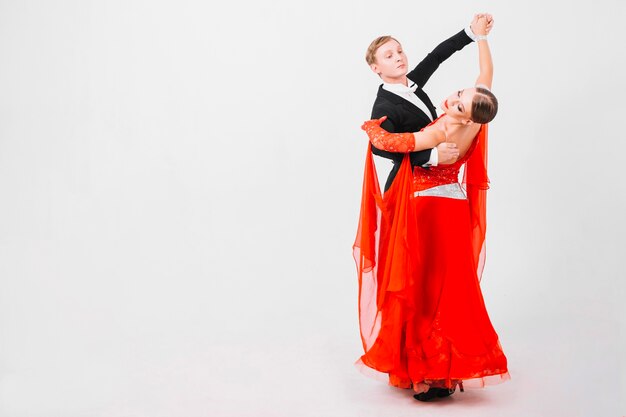 Couple performing sensual ballroom dance