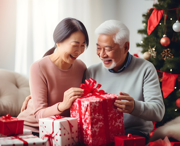 Free photo couple portrait celebrating christmas