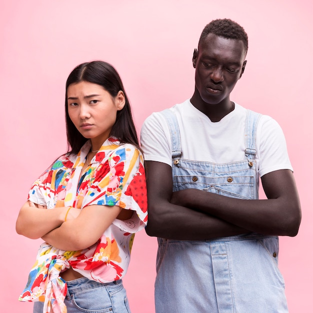 Free Photo couple posing in studio