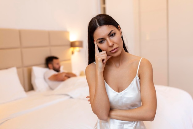 Couple quarreling due to jealousy in relationship at home young couple with relationship problem appear depressed and frustrated