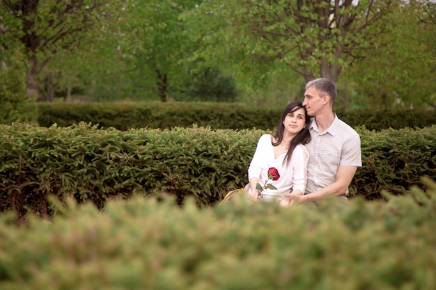 Couple resting on bench