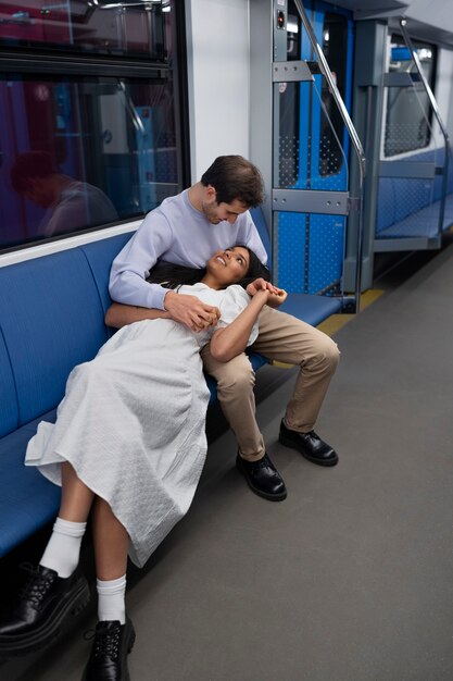 Couple sharing tender public intimacy moments