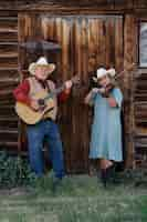 Free photo couple singing together country music