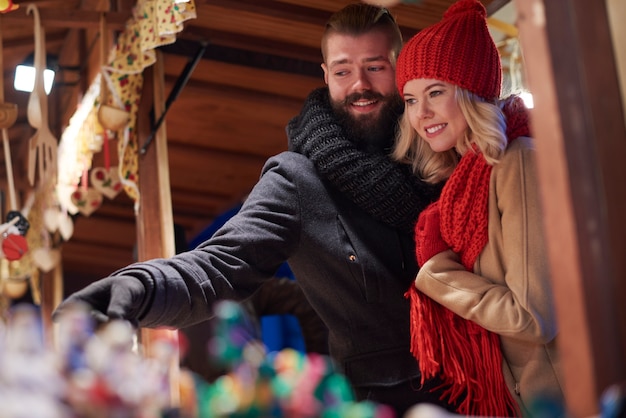 Couple spending time on christmas market