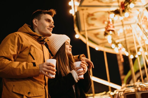 Couple spending time together at winter