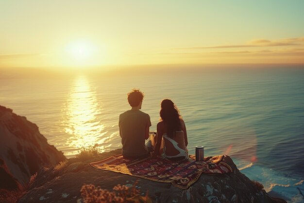 Couple in summer having a relaxing picnic day together