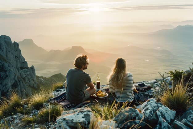 Couple in summer having a relaxing picnic day together