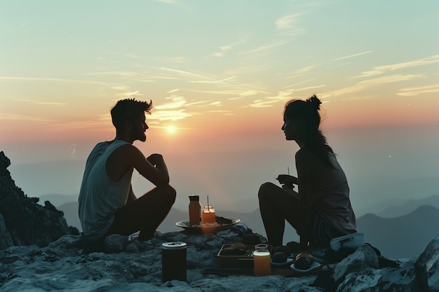 Couple in summer having a relaxing picnic day together