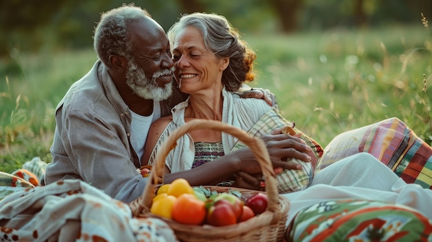 Free photo couple in summer having a relaxing picnic day together