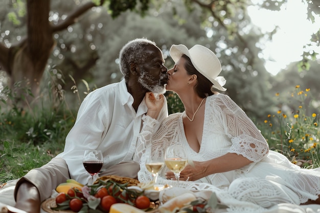 Free photo couple in summer having a relaxing picnic day together