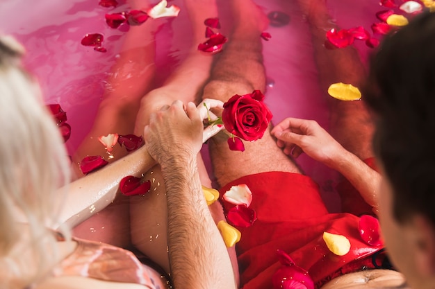 Couple taking a bath on valentines day