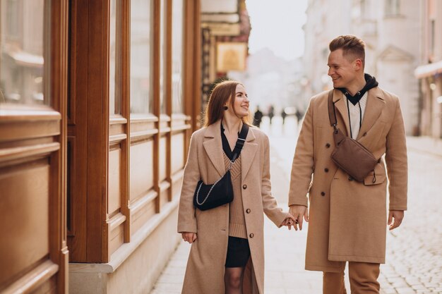 Couple together on Christmas in the street