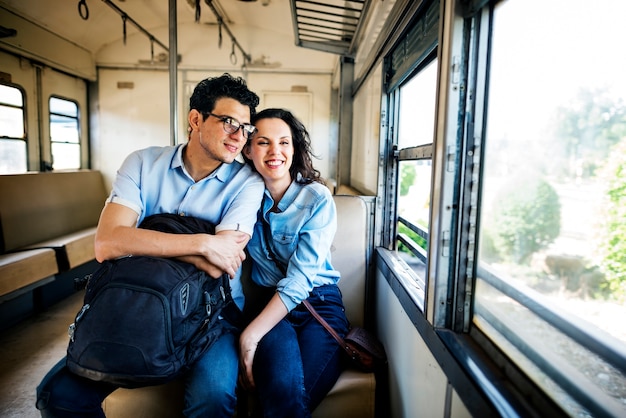 Couple Train Explore Happy Concept