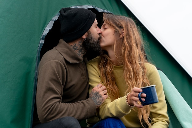 Couple traveling together in country side