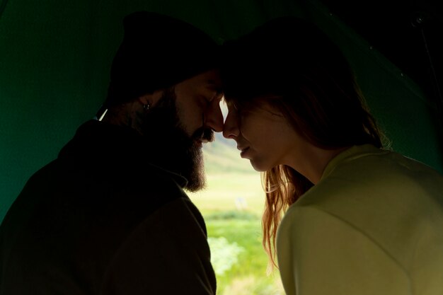 Couple traveling together in country side