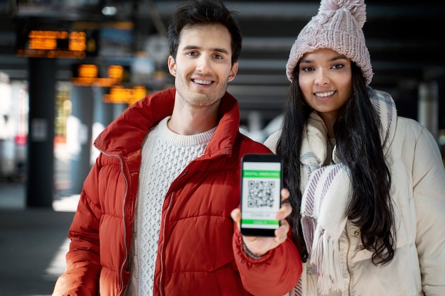 Couple traveling with vaccination passports