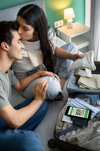 Couple traveling with vaccination passports