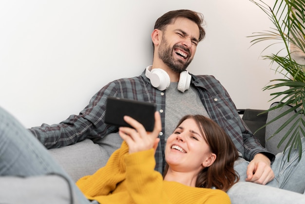 Couple using mobile