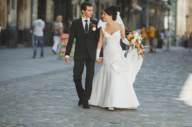 Couple walking in the street