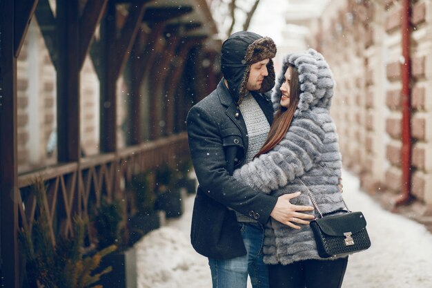 Couple in a winter city