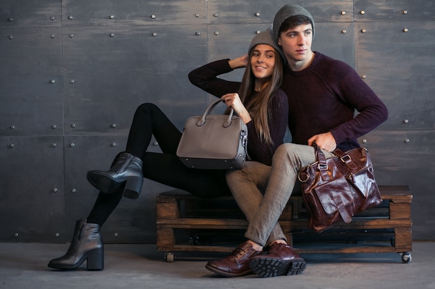 Free photo couple in winter cloths in studio