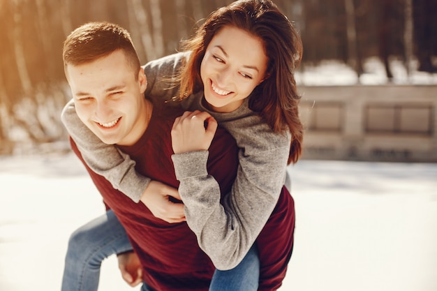 Couple in a winter park