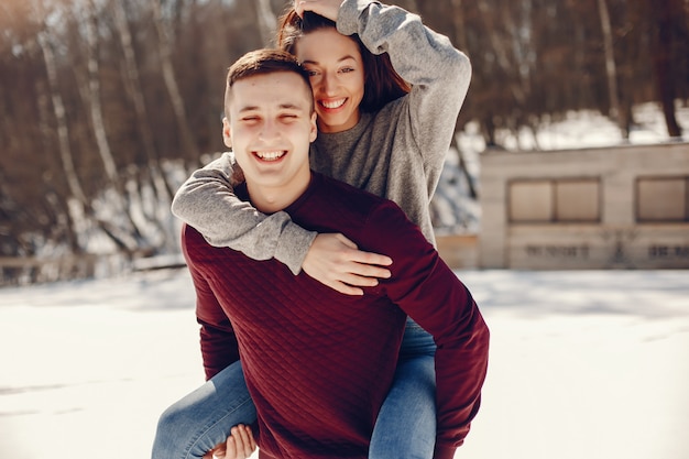 Couple in a winter park