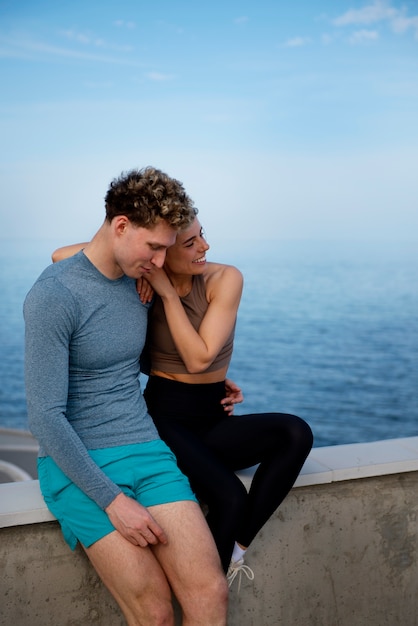 Couple working out together outdoors