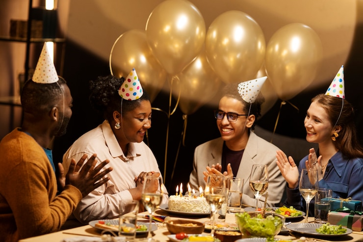 Free Photo couples celebrating birthday