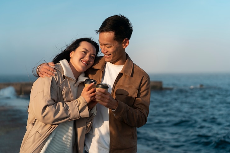 無料Photo 海の近くで抱き合うカップル