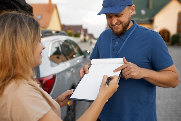 Courier delivering groceries home