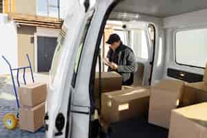 Free photo courier doing jobs logistics