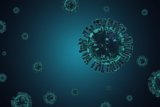 Foto gratuita covid-19, coronavirus, rendering di virus 3d sullo sfondo.