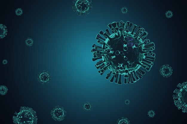 Covid-19, coronavirus, 3D virus render on background.