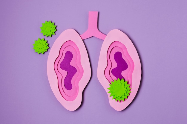 ピンクの肺フラットレイとCovidコンセプト