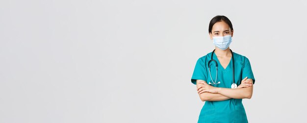 Free Photo covid coronavirus disease healthcare workers concept concerned and worried seriouslooking asian fema...